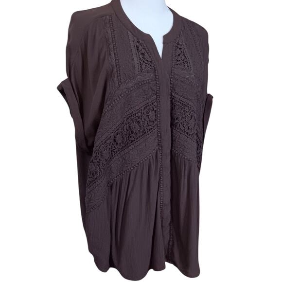 CHICO'S 2 Boho Artsy Crochet Blouse Top L Short Sleeves Flowy Career Vacation - Picture 1 of 10